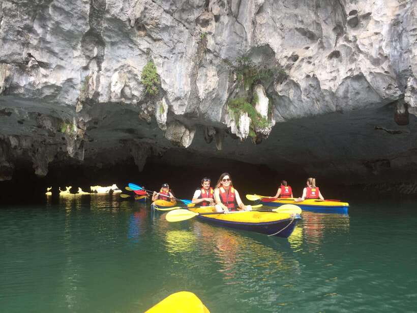 Cat Ba: Lan Ha, HaLong bay full day- biking, kayaking, lunch - Kayaking Through Caves: Bright, Dark, and Bat Cave (and the Bamboo-Boat Backup)