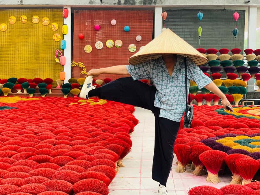 From Hanoi: Incense Village, Conical Hat and HaThai Art Tour - Quang Phu Cau incense village: the colors and the scale